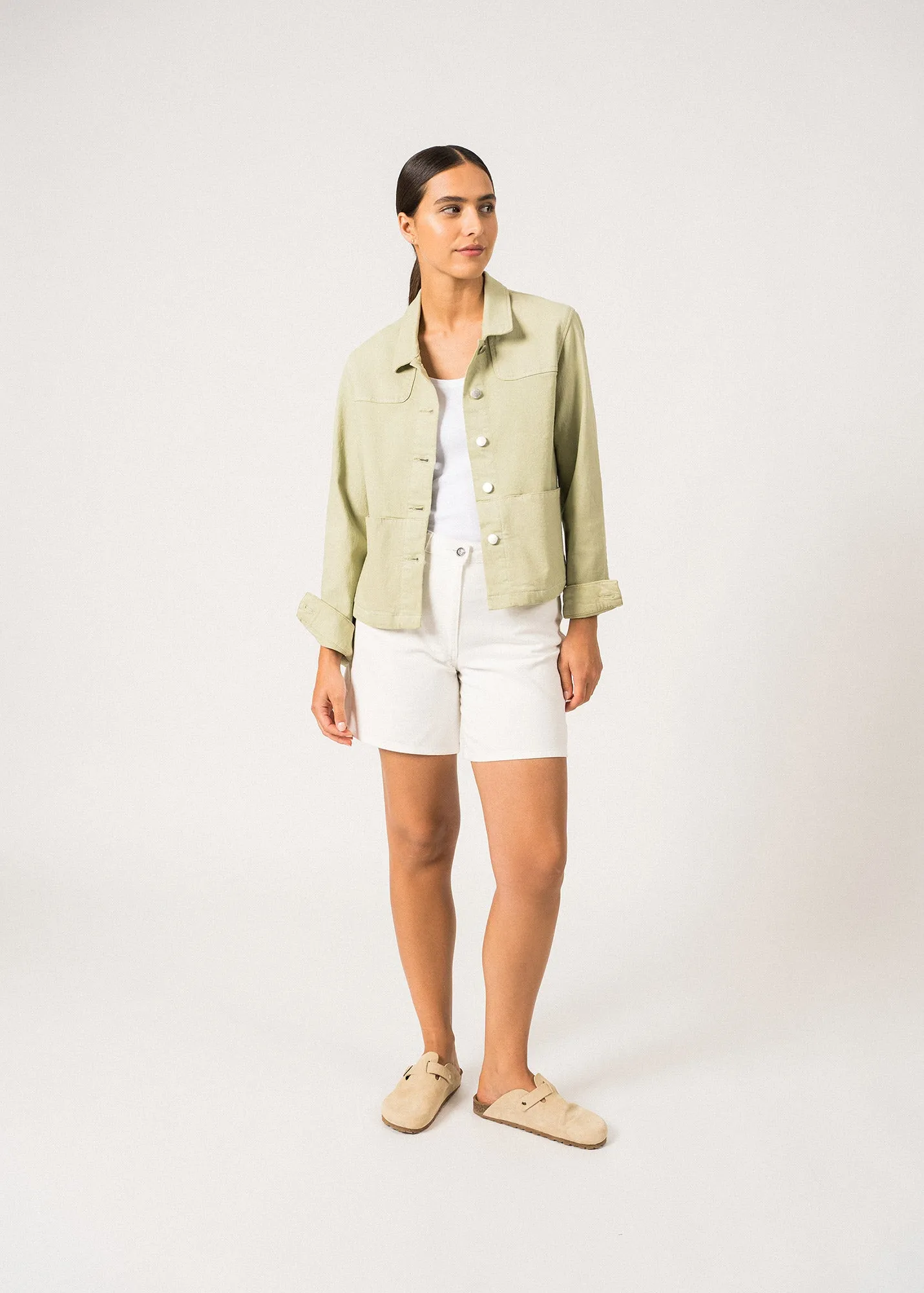 ST TEA - Jacket in Lightweigth Cotton Canvas for Women (SOFT ALMOND)