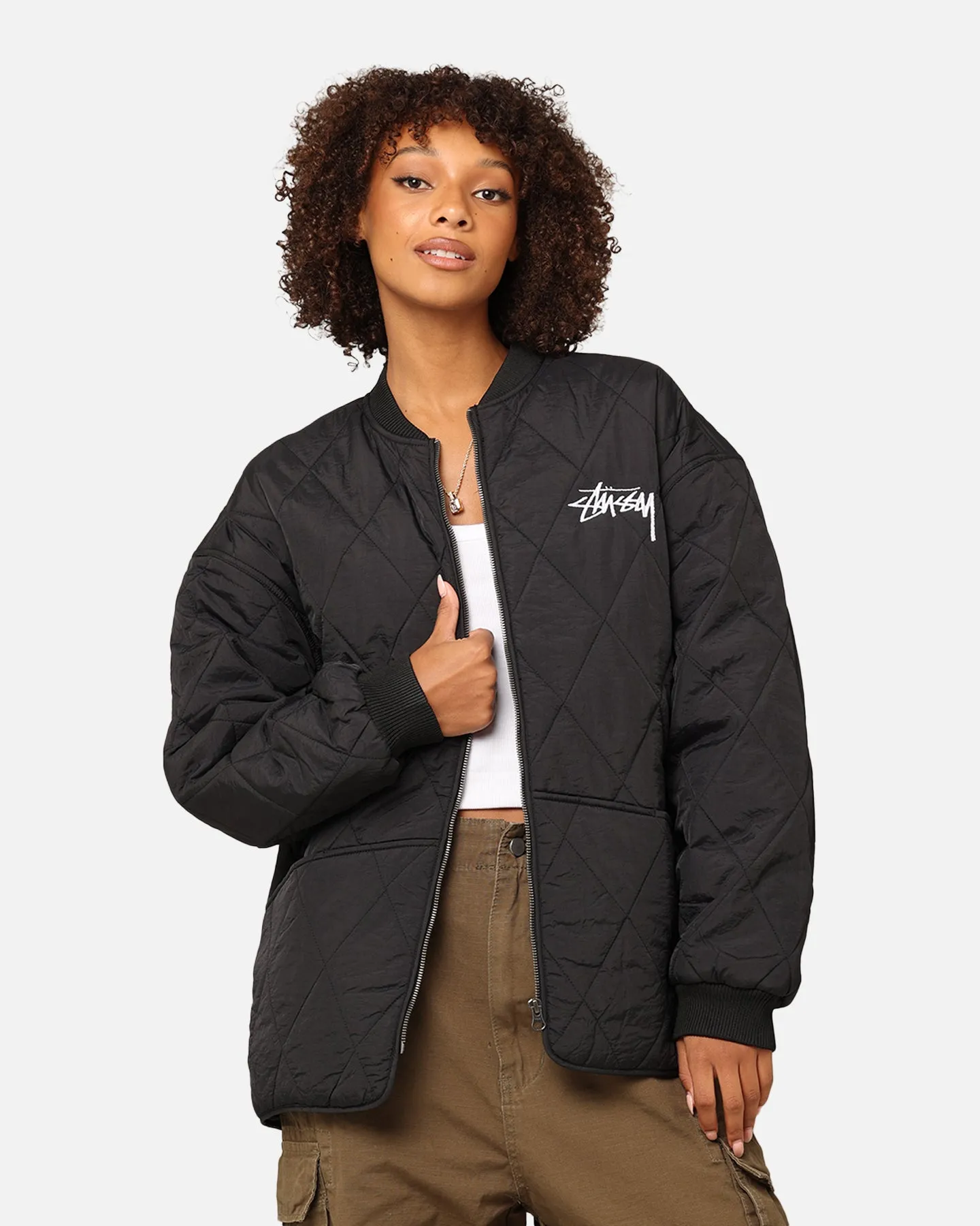 Stüssy Women's 8 Ball Quilted Jacket Black