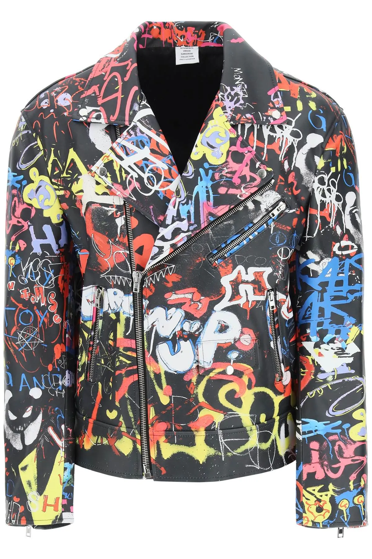 Vetements Allover Graffiti Printed Biker Jacket