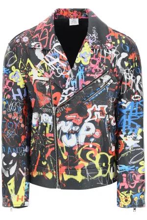 Vetements Allover Graffiti Printed Biker Jacket