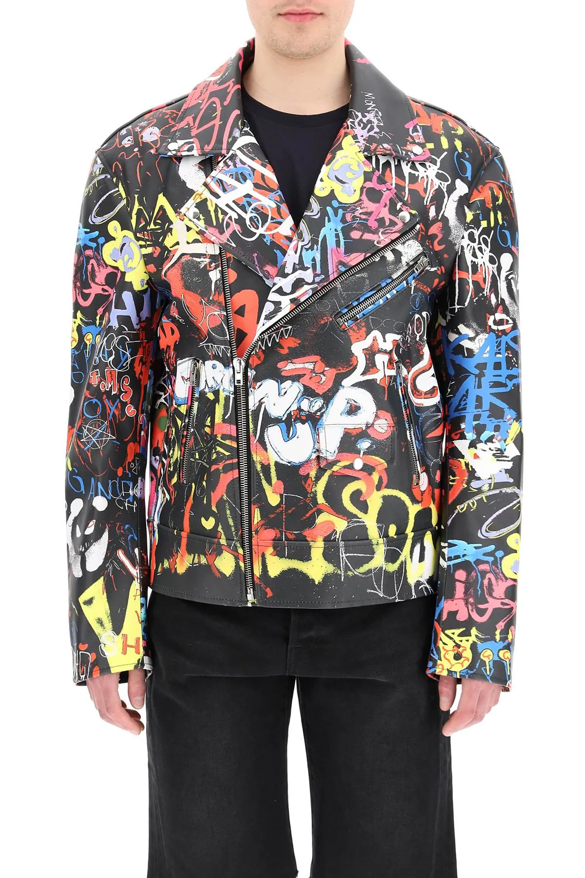 Vetements Allover Graffiti Printed Biker Jacket