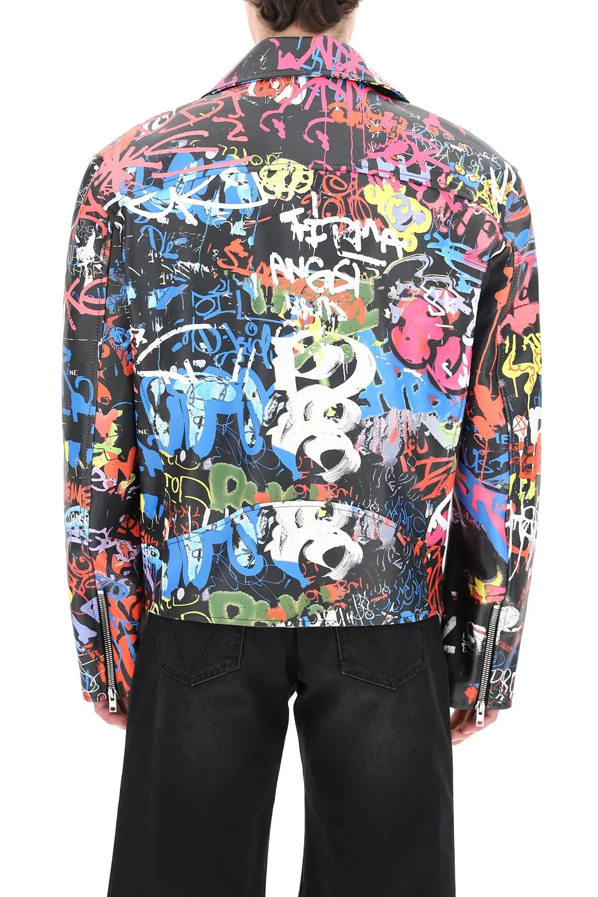 Vetements Allover Graffiti Printed Biker Jacket