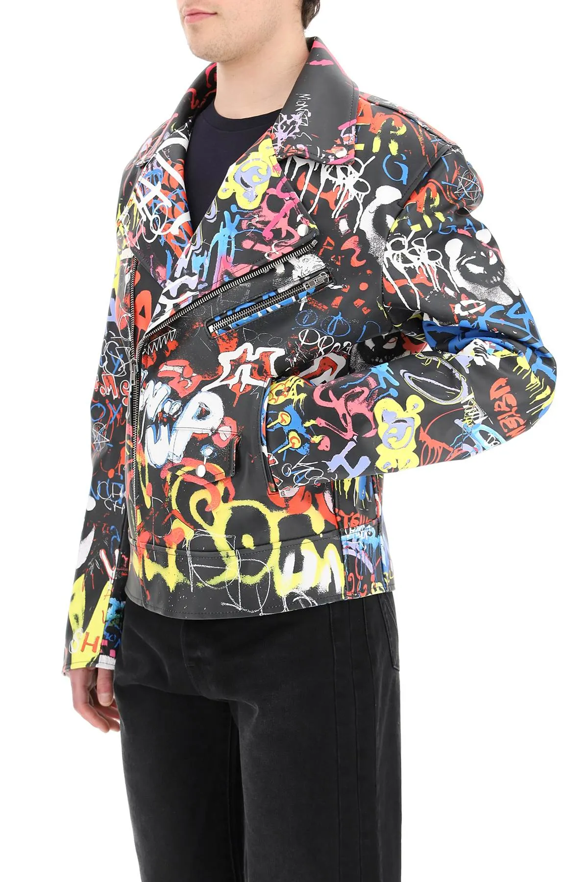 Vetements Allover Graffiti Printed Biker Jacket