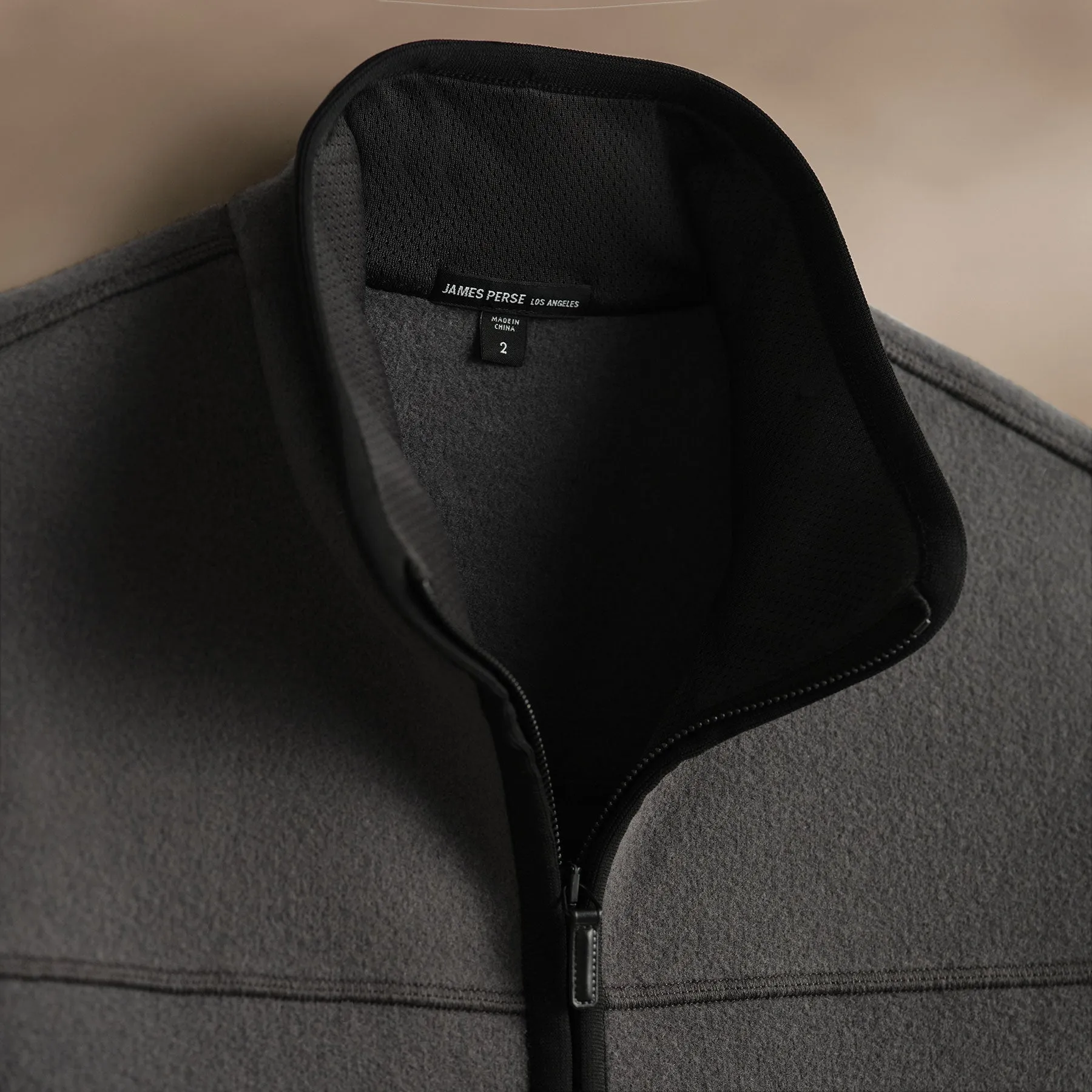 Wool Jersey Zip Front Funnel Neck - Mid Grey/Black
