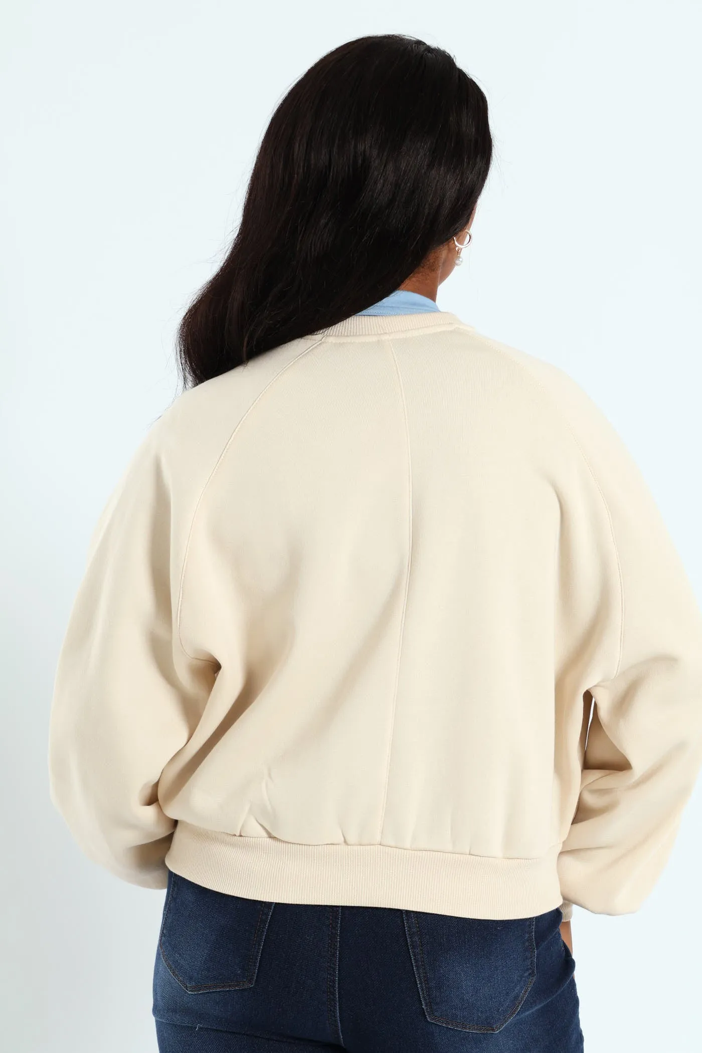 Zip Through Fleece Bomber Jacket - Ivory